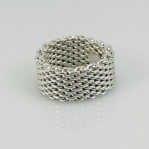 Size 4.5 Tiffany & Co Somerset Ring Mesh Weave Flexible in 925 Silver AUTHENTIC
